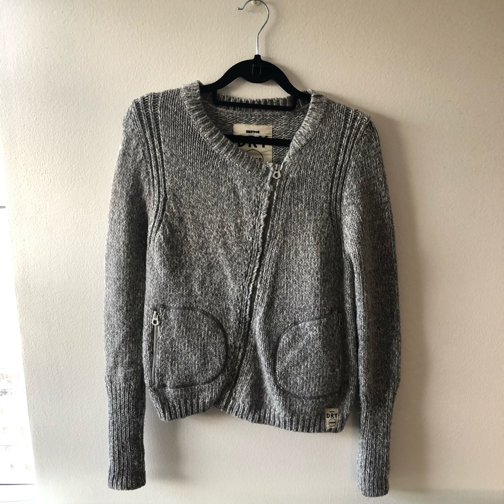 superdry asymmetrical zipper cardigan